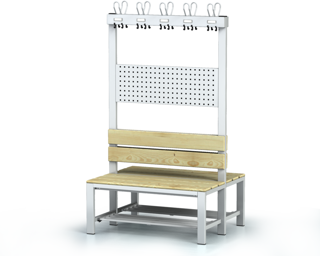 Oboustranná lavice s opěradlem a věšáky, smrkové latě - se sklopným roštem 1800 x 1000 x 830